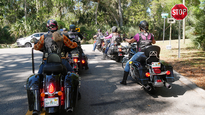 group riding stilletos on steel