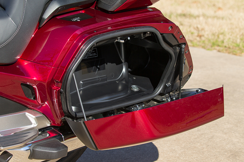 what we love about the new 2018 honda gold wing touring motorcycle sidebag open