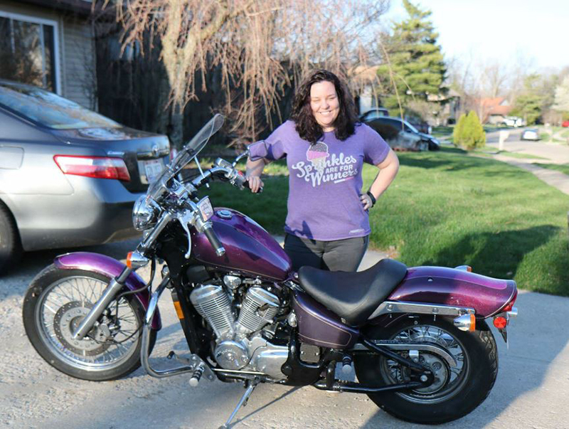 teaching husband to ride motorcycles purple honda shadow vlx 600 cruiser