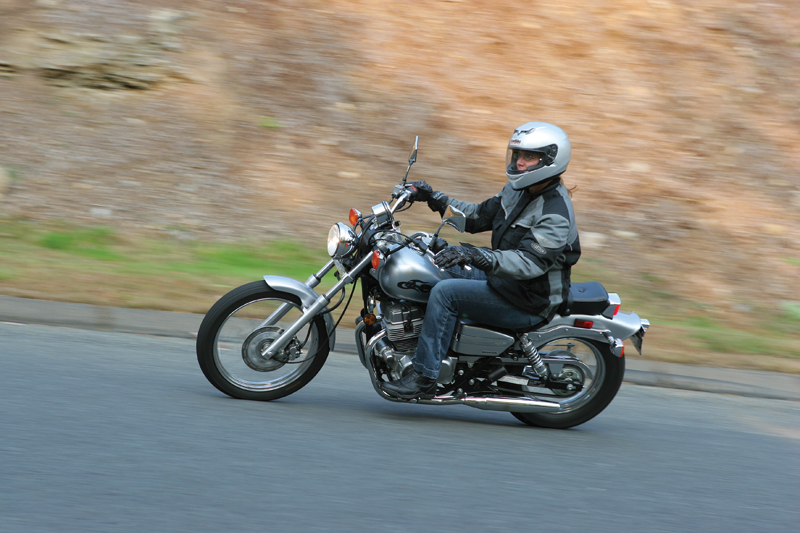 Starting out on a small, light bike, like this Honda Rebel, should go without saying, but too many times a new rider will tell me she bought her dream bike as her very first motorcycle, then dropped it in the driveway because it was too heavy for her to hold up while learning new techniques. Get something small that you can hold up easily should it start to tip over to one side. Ride that motorcycle all over the place while you practice mastering the motor skills involved in riding a motorcycle.