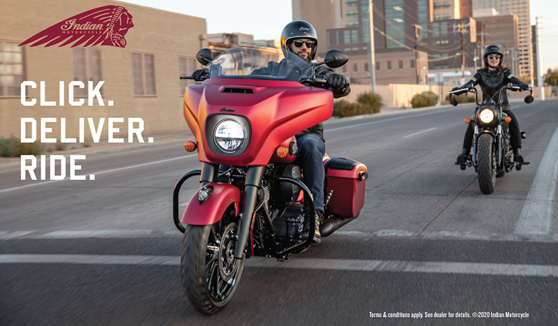 indian motorcycle delivering online purchases home click deliver ride woman