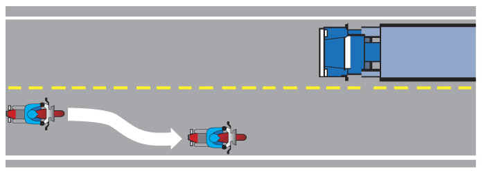 Motorcycle lane positioning oncoming truck