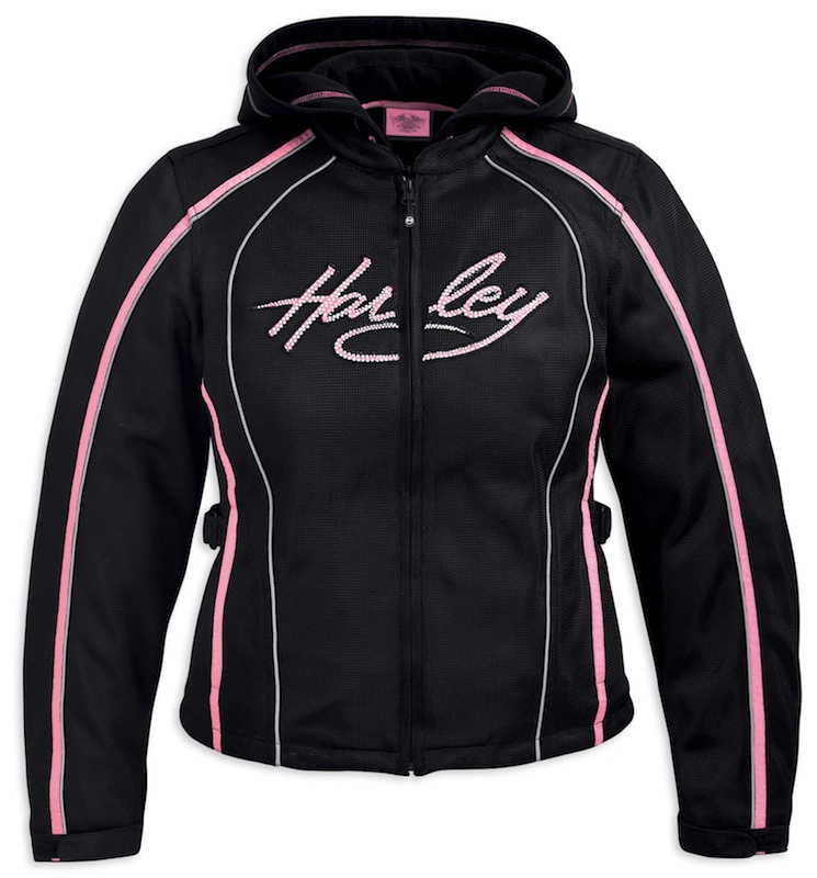 Women Motorcycle Black Pink Durable Textile Jacket With Zippered Front Closure 