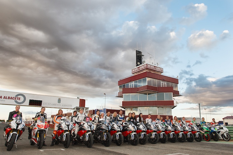 Girls in leather on fast motorcycles sportbikes