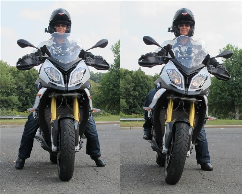 As part of my job test riding motorcycles, I must be able to ride any size motorcycle. Leaning to the left while seated on the motorcycle when stopped, shown in the photo at right, is one effective way to be in control on a taller motorcycle.