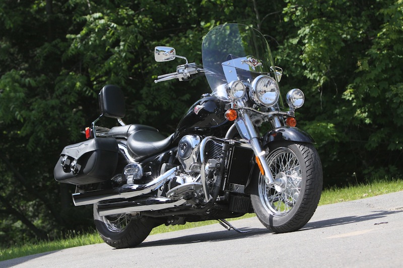 This Kawasaki Vulcan 900 Classic is outfitted with touring accessories—a windshield, saddlebags and a backrest. The stock model does not come with these add-ons, but the Classic LT model does, so it’s good to check if the manufacturer offers an “accessorized” version of a bike you like. It’s often cheaper to buy the model that’s accessorized from the factory than to purchase those same items individually as aftermarket parts. 