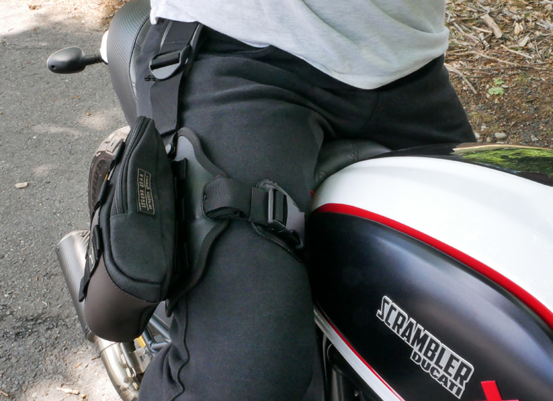 Lightweight bags that strap securely to your leg for on and off