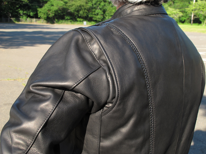 review leather motorcycle jacket with braided detail made in usa shoulder