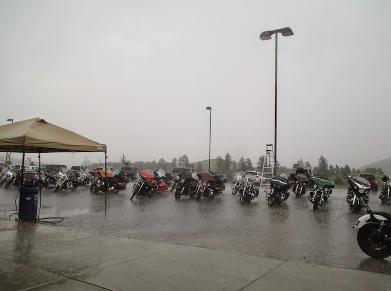 riding in the rain bikes parked