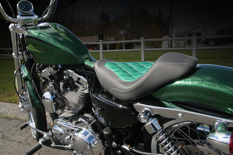 Metal Flake Custom Motorcycle Seats from Mustang green