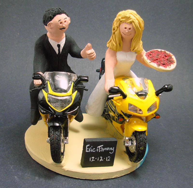 motorcycle themed wedding cake toppers woman man sportbikes