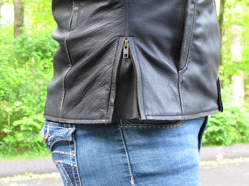 review vintage styled leather womens motorcycle jacket side hip gusset