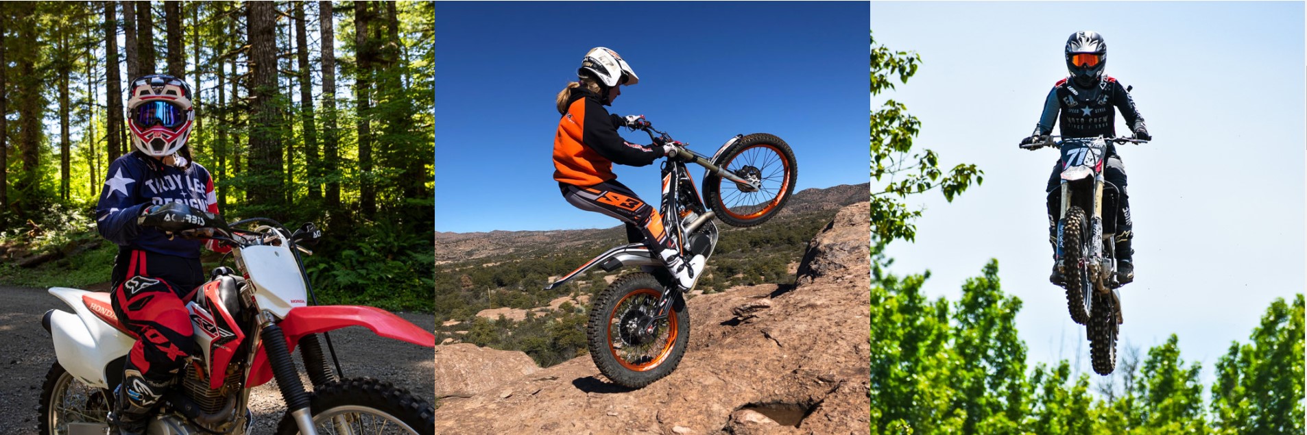 Trail racer Jada Noriyuki, Trials rider Kylee Sweeten and Motocross racer Ashley Volner.