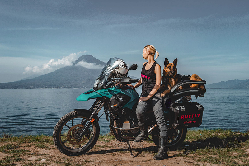 This March, Jess, Greg, and her 75-pound dog, Moxie, are riding around the world to raise $100,000 for Girl Up, which empowers young women leaders around the world to advance gender equality. Girl Up was founded in 2010 by the UN Foundation as an initiative to support UN agencies that focus on adolescent girls. In addition, 10% of every sale at RUFFLY goes to support the Girl Up foundation.