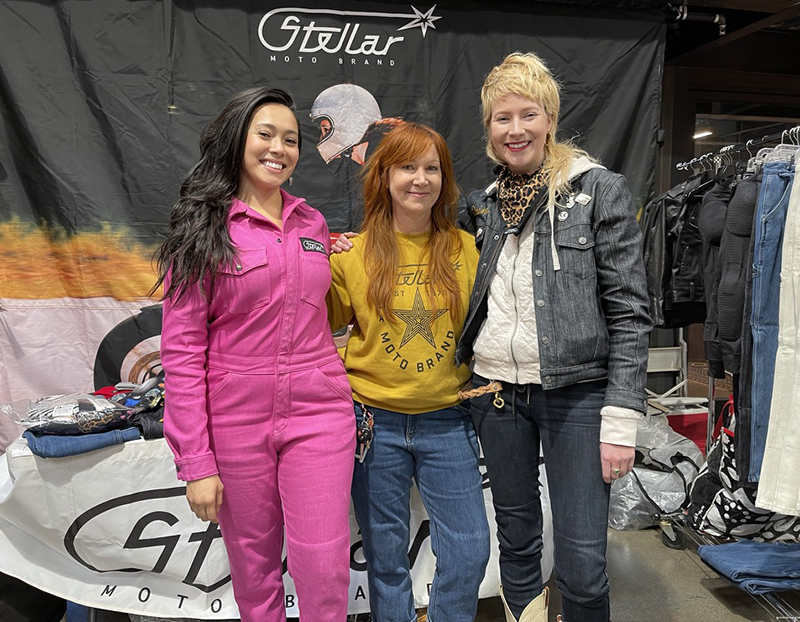 One of my favorite features of Stellar’s product lineup is that Founder Jenna Stellar (middle) didn’t sacrifice function for fashion. Its Rosie the Riveter style coveralls (shown here in pink) are made of Dyneema to ensure abrasion resistance and are available in custom colors. Contact Jenna with any color you’d like.