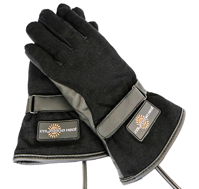 The 12v powersports gloves are better suited for riding and California Heat currently has three styles to choose from: 12v SportFlexx shown here ($120), 12v Leather ($145), and 12v Gauntlet ($170). Each requires a controller and battery harness that connects to your motorcycle battery or accessory plug to work.