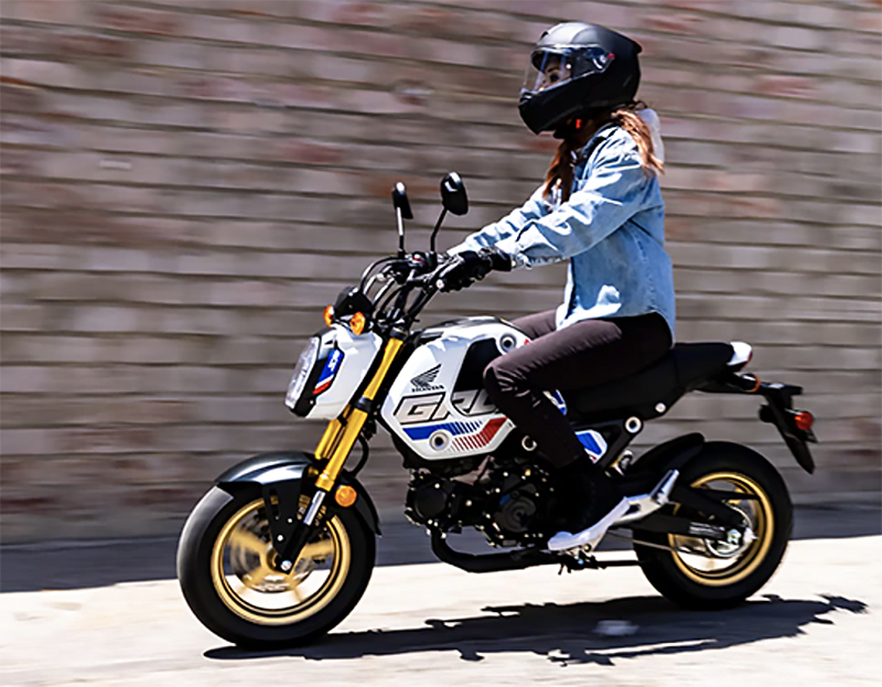 With an estimated 166 mpg, the Grom will go a whopping 240 miles between fill ups.