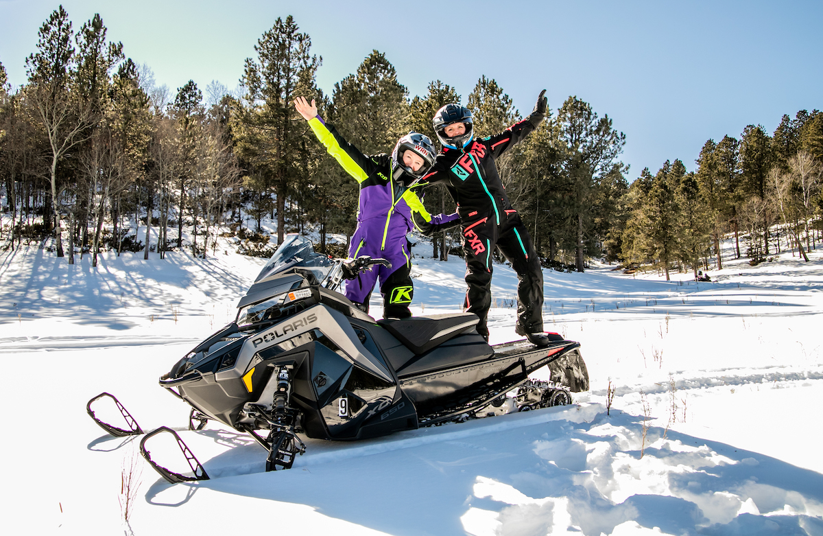 WRN Co-chairwomen Sarah and Erin having a blast during play time on the Ride Wild Polaris Women’s Snowmobile Adventure.