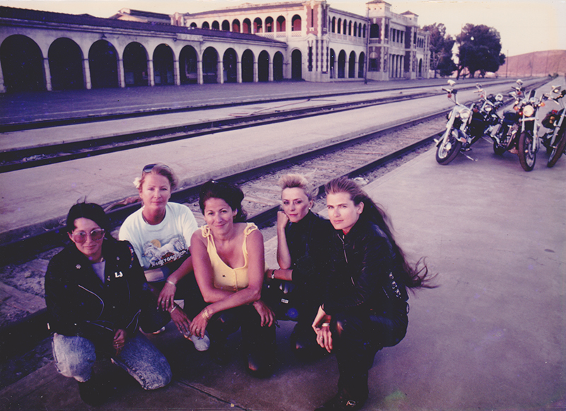 Harley-Davidson 85th Anniversary ride from L.A. to Milwaukee. This shot was taken at the abandoned Barstow train station. From left to right:  LJ Goldstein, Becky Foltz, Jo Giovannoni, Courtney Caldwell, and me.