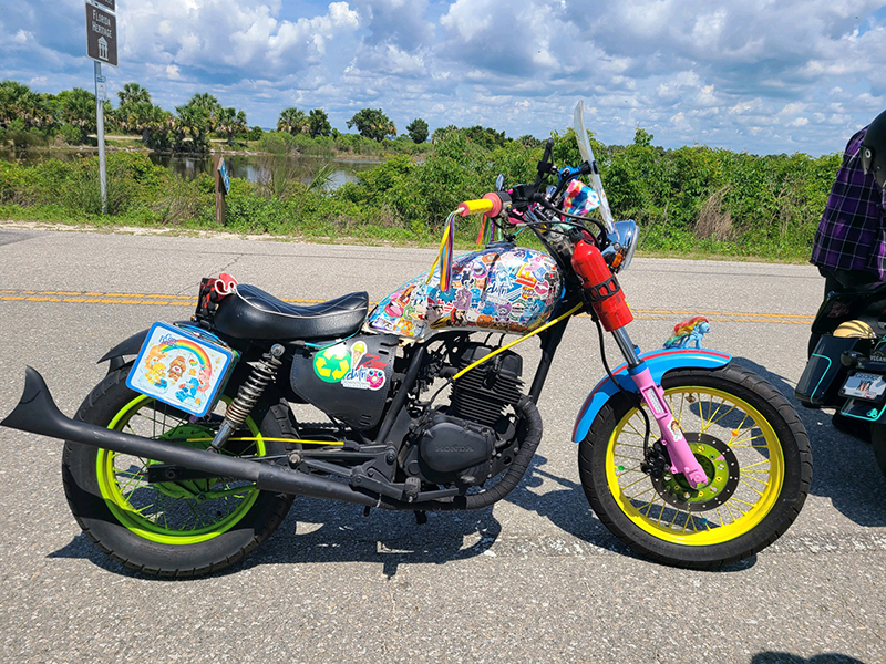 We especially like this bike, adorned in colorful paint and stickers that showcase “girl power.”