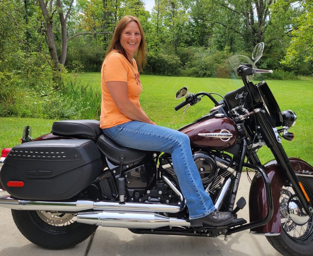 Kathy Strobele with her second bike, a 2018 Harley-Davidson Heritage Classic.