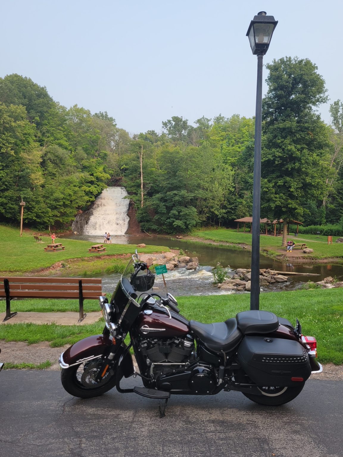 Both short and long adventures are easy and comfortable on the Heritage. Here, Kathy takes a day ride to visit Holley Falls in nearby Holley, New York.