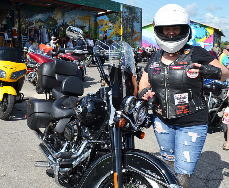 This rider is getting ready for one of the group rides led by the Stilettos on Steel women’s riding group.