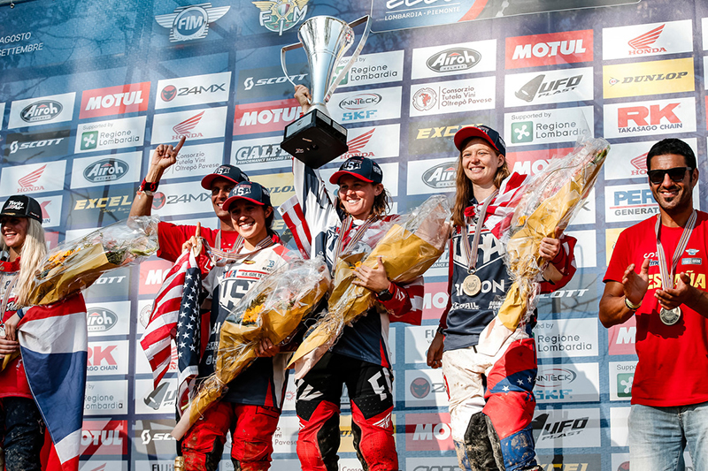 This is the U.S. Women’s ISDE (International Six Days of Enduro) team celebrating victory in 2021. This win inspired a whole new generation of female dirt riders.