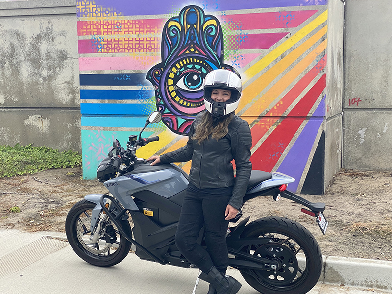 The author with her Zero motorcycle. She credits her success at achieving her motorcycle license with asking herself, “What are the qualities of a responsible, proficient motorcyclist?” And then she adopted those qualities.