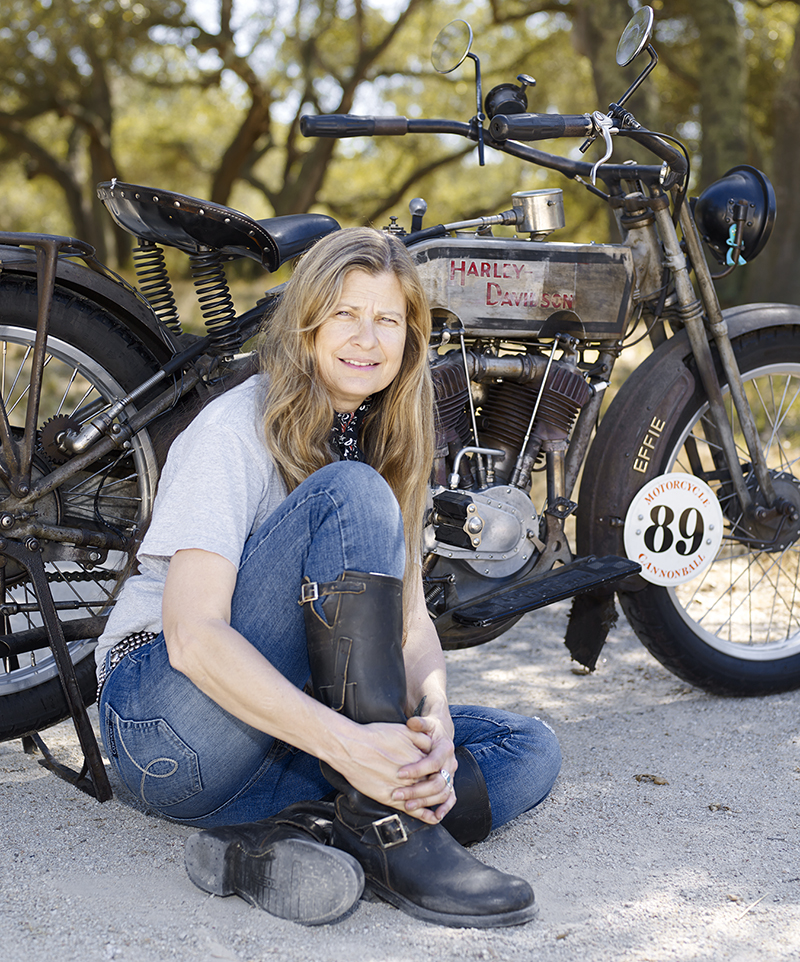 Cris Sommer Simmons with her 1915 Harley-Davidson "Effie".