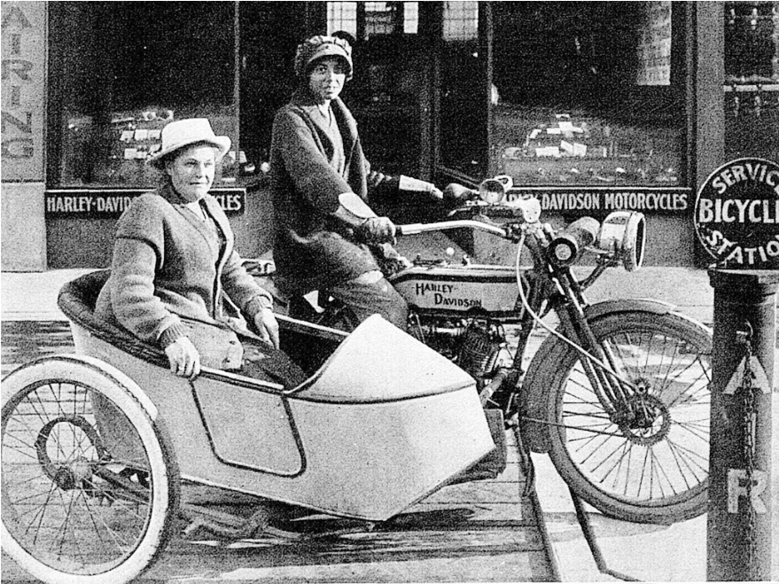 Effie and Avis Hotchkiss 1915 Harley-Davidson model 11-F sidecar rig