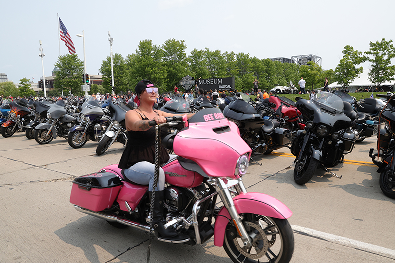 Harley-Davidson Homecoming pink bike woman rider