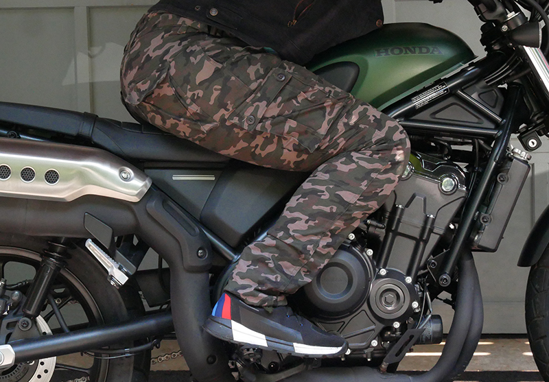 camouflage pants on bike