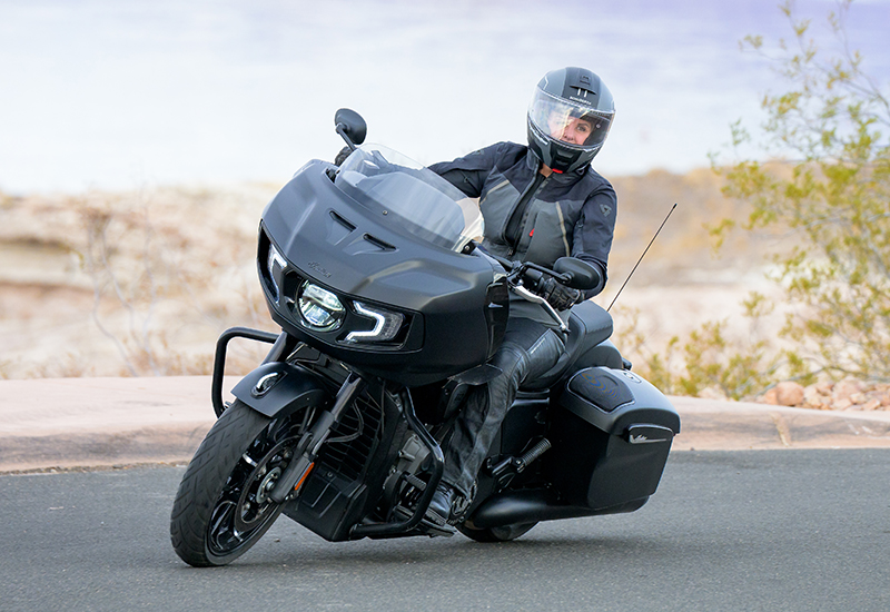 Woman riding Indian Challenger powerplus motorcycle