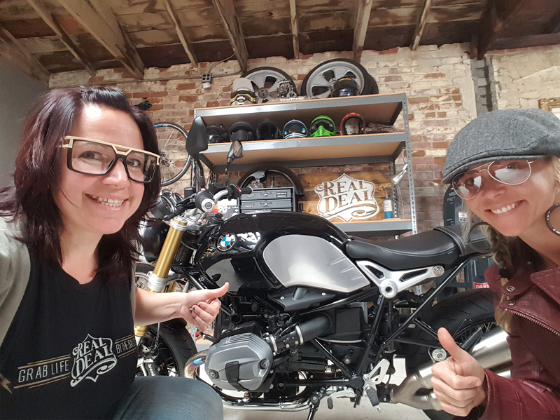 2_JessiandTheresa Theresa Contreras and Jessi Combs, co-creators of The Real Deal. The duo is pictured here with their award-winning customized 2016 BMW R nineT.