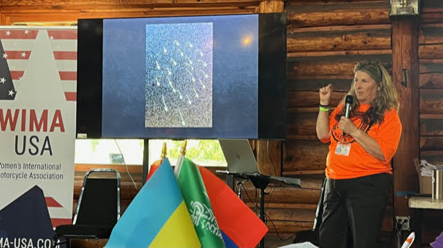 04 - michelle presentation Michelle Lamphere transported to another continent with her tales of riding solo through South America.