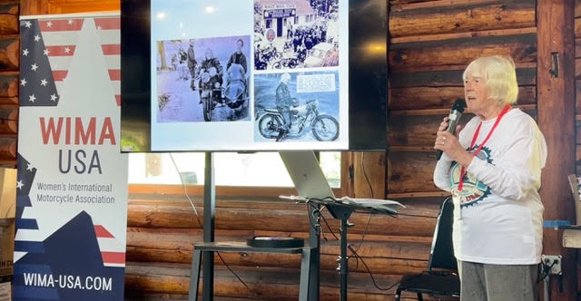 05 linda bick WIMA Australia President Linda Bick always brings humor and heart with storytelling from her six decades of motorcycling and music.